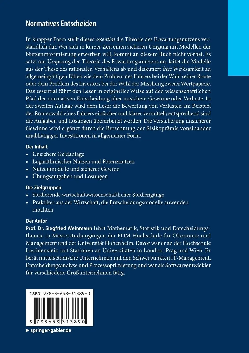Rückseite: 9783658313890 | Normatives Entscheiden | Siegfried Weinmann | Taschenbuch | xviii