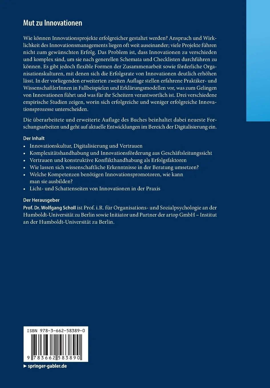 Rückseite: 9783662583890 | Mut zu Innovationen | Wolfgang Scholl | Taschenbuch | xxii | Deutsch