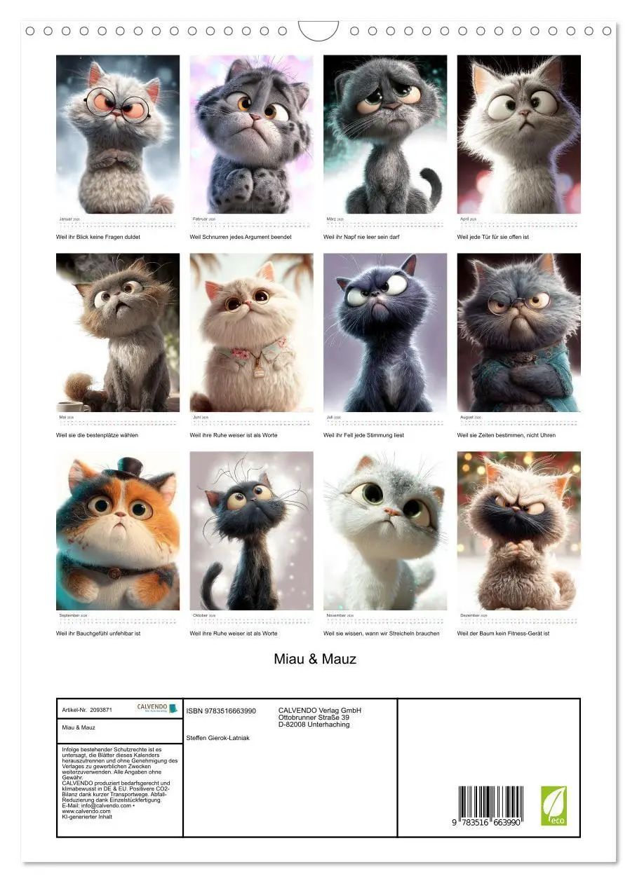 Bild: 9783516663990 | Miau &amp; Mauz (Wandkalender 2026 DIN A3 hoch), CALVENDO Monatskalender
