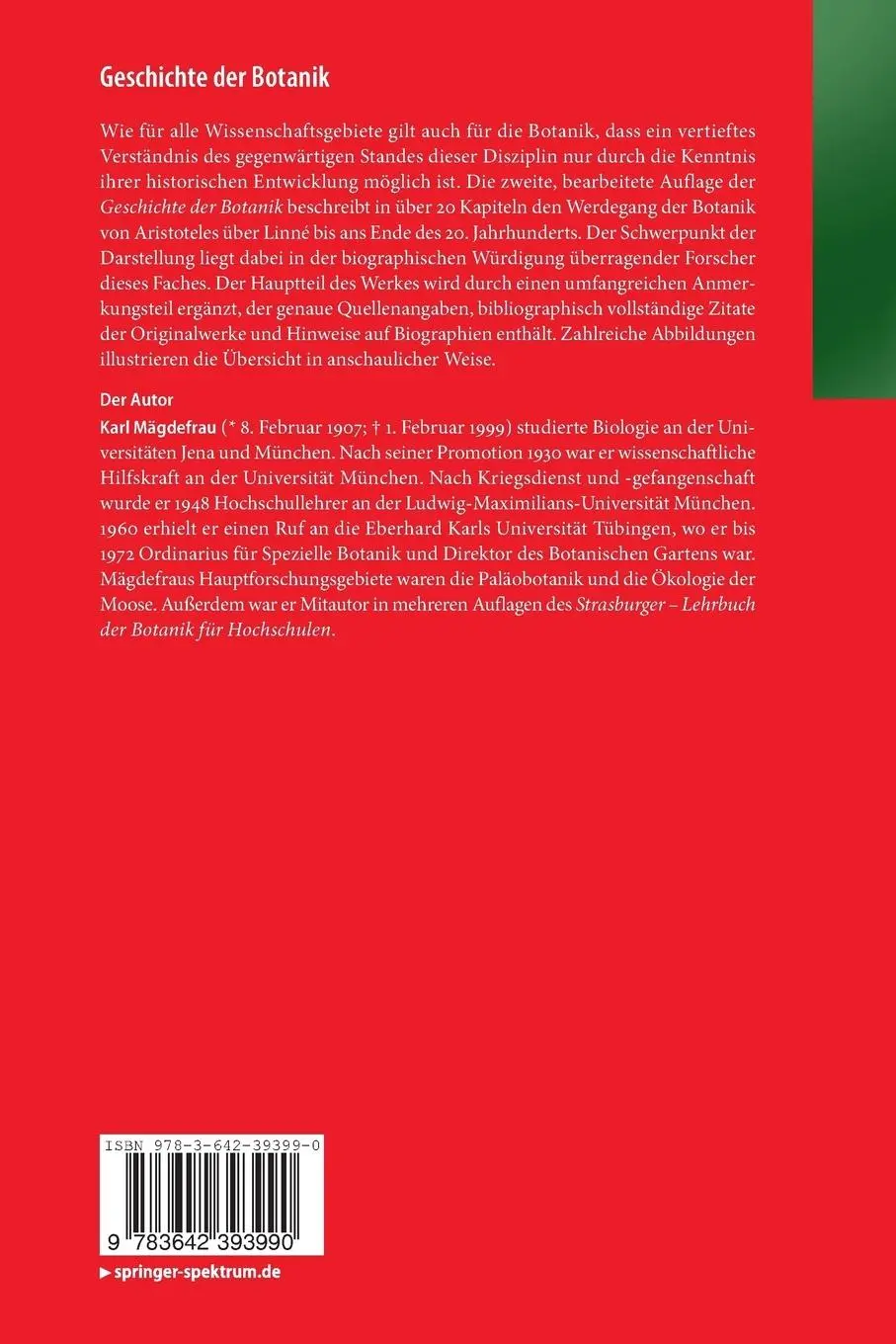 Rückseite: 9783642393990 | Geschichte der Botanik | Leben und Leistung grosser Forscher | Buch