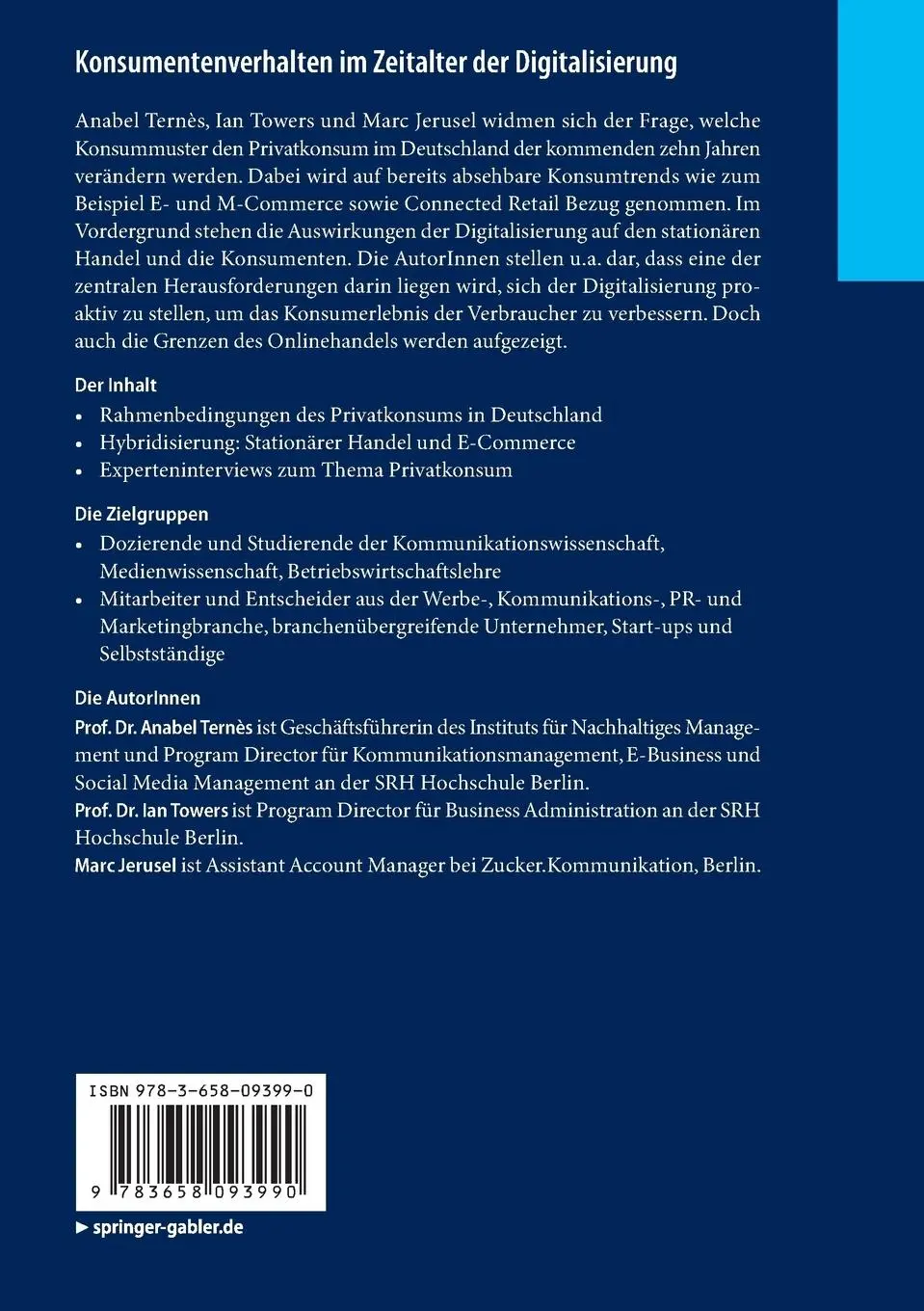 Rückseite: 9783658093990 | Konsumentenverhalten im Zeitalter der Digitalisierung | Ternès (u. a.)