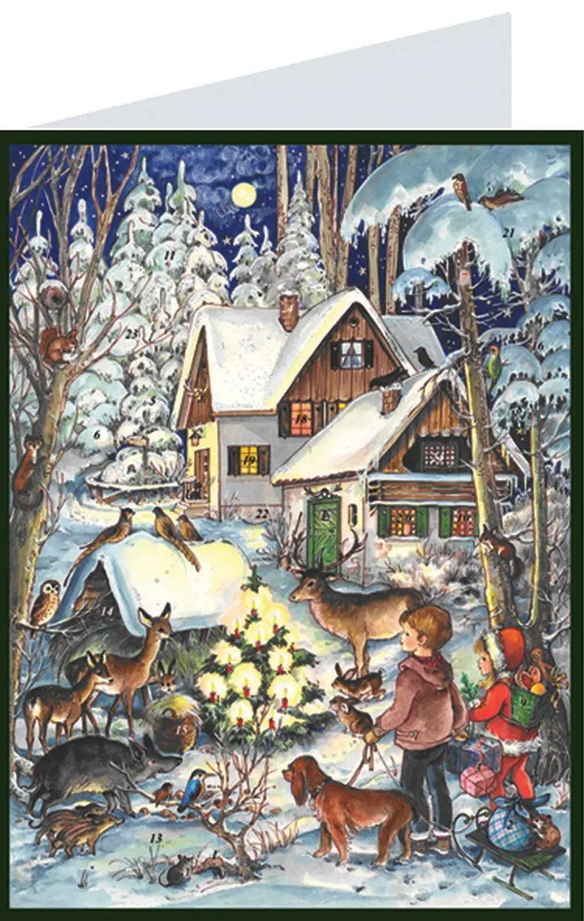 Cover: 4025985404090 | Adventskalender "Postkarte Waldweihnacht" | Papier-Adventskalender