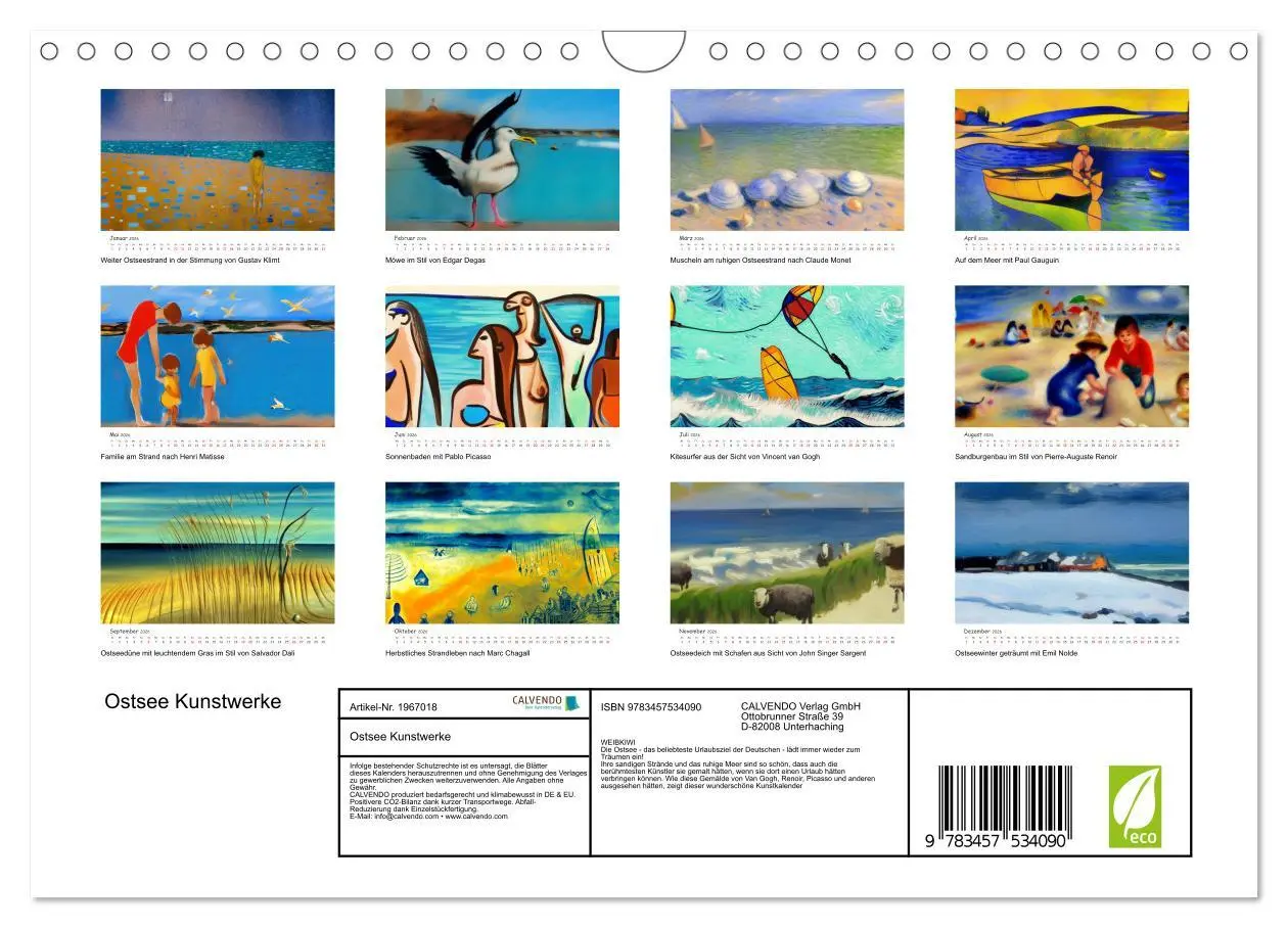 Bild: 9783457534090 | Ostsee Kunstwerke (Wandkalender 2026 DIN A4 quer), CALVENDO...