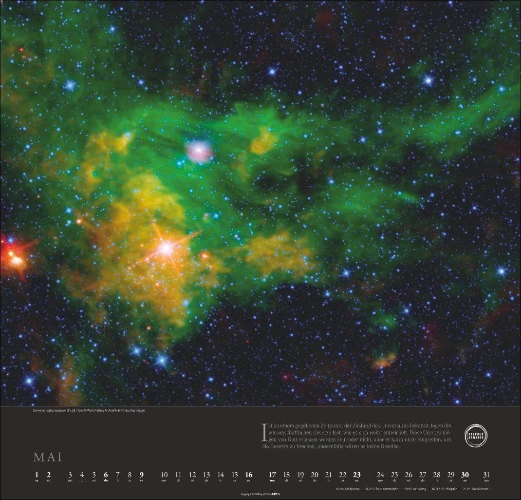 Bild: 9783839904190 | Stephen Hawking Kalender 2027 - Mein Universum | Kalender | 14 S.