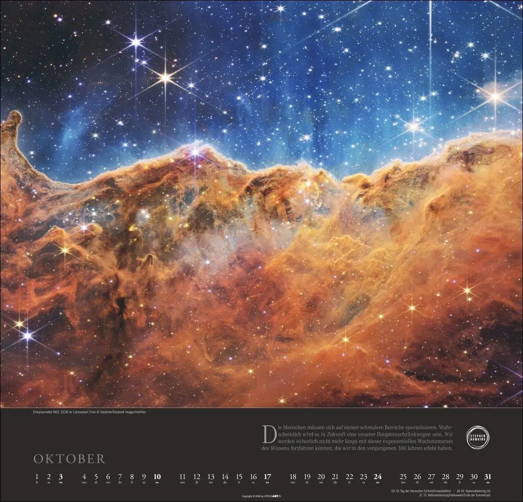 Bild: 9783839904190 | Stephen Hawking Kalender 2027 - Mein Universum | Kalender | 14 S.