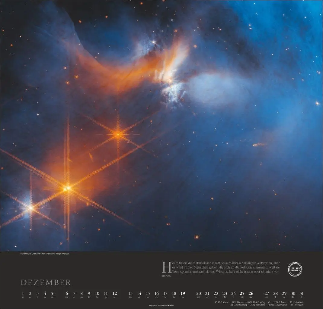 Bild: 9783839904190 | Stephen Hawking Kalender 2027 - Mein Universum | Kalender | 14 S.