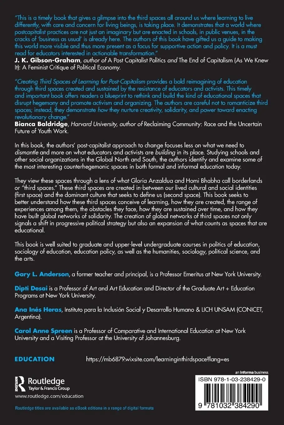 Rückseite: 9781032384290 | Creating Third Spaces of Learning for Post-Capitalism | Taschenbuch