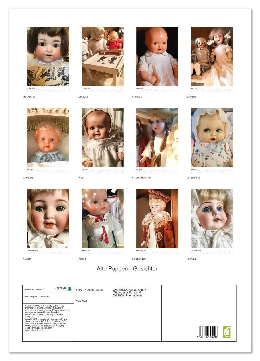 Bild: 9783516394290 | Alte Puppen - Gesichter (Wandkalender 2026 DIN A2 hoch), CALVENDO...