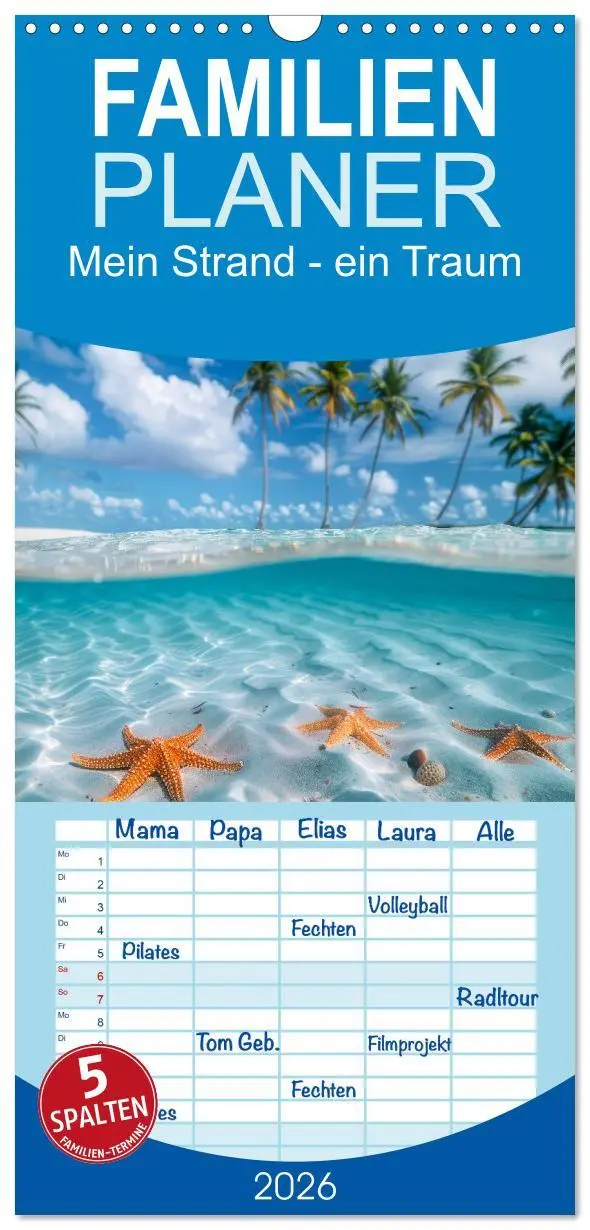 Cover: 9783516604290 | Familienplaner 2026 - Mein Strand - ein Traum mit 5 Spalten...