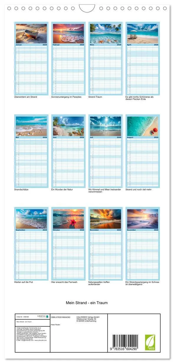 Bild: 9783516604290 | Familienplaner 2026 - Mein Strand - ein Traum mit 5 Spalten...
