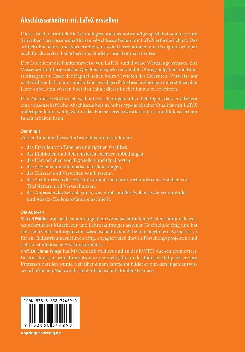 Rückseite: 9783658344290 | Abschlussarbeiten mit LaTeX erstellen | Elmar Wings (u. a.) | Buch