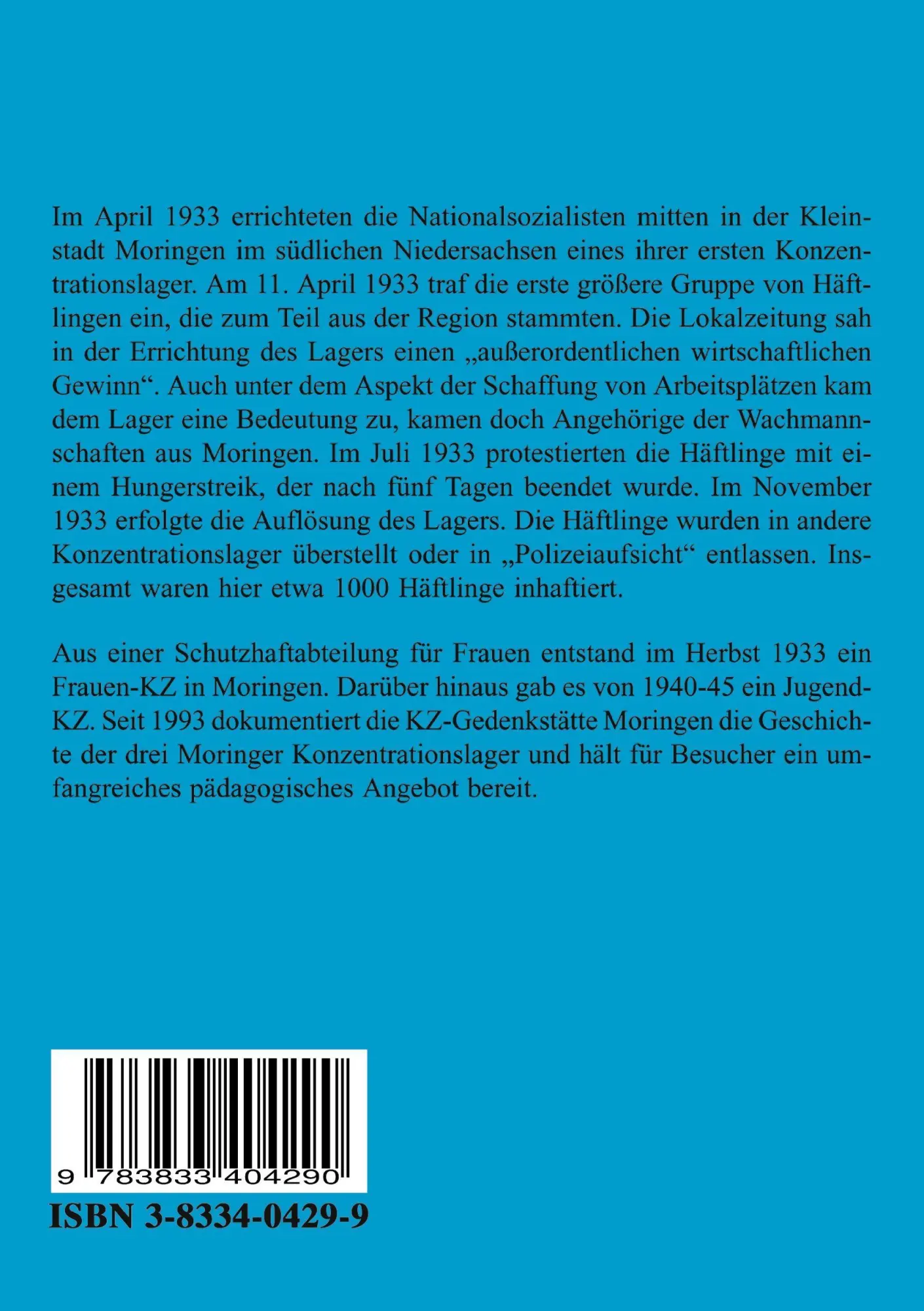 Rückseite: 9783833404290 | Das frühe KZ Moringen (April - November 1933) | Hans Hesse (u. a.)
