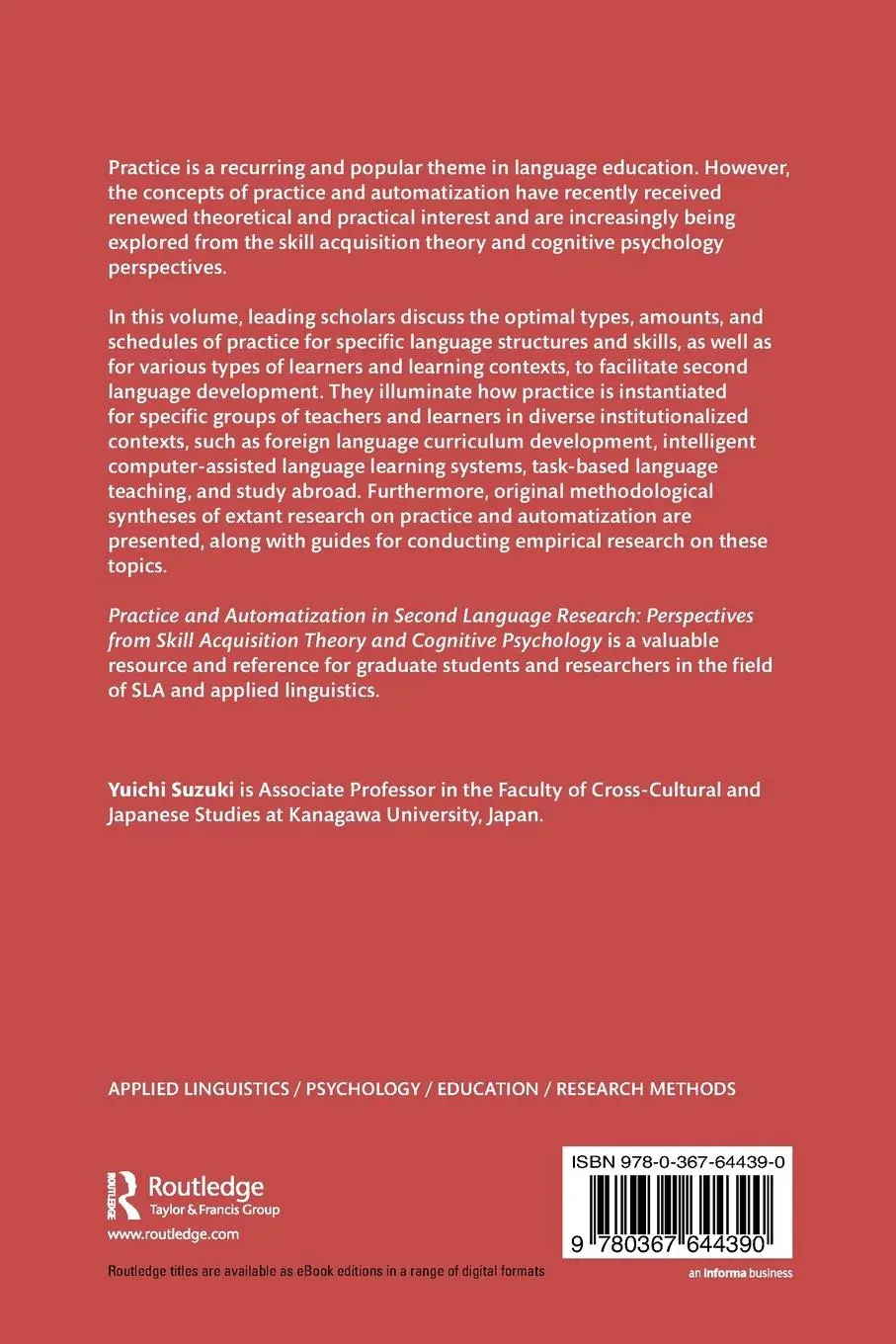 Rückseite: 9780367644390 | Practice and Automatization in Second Language Research | Suzuki