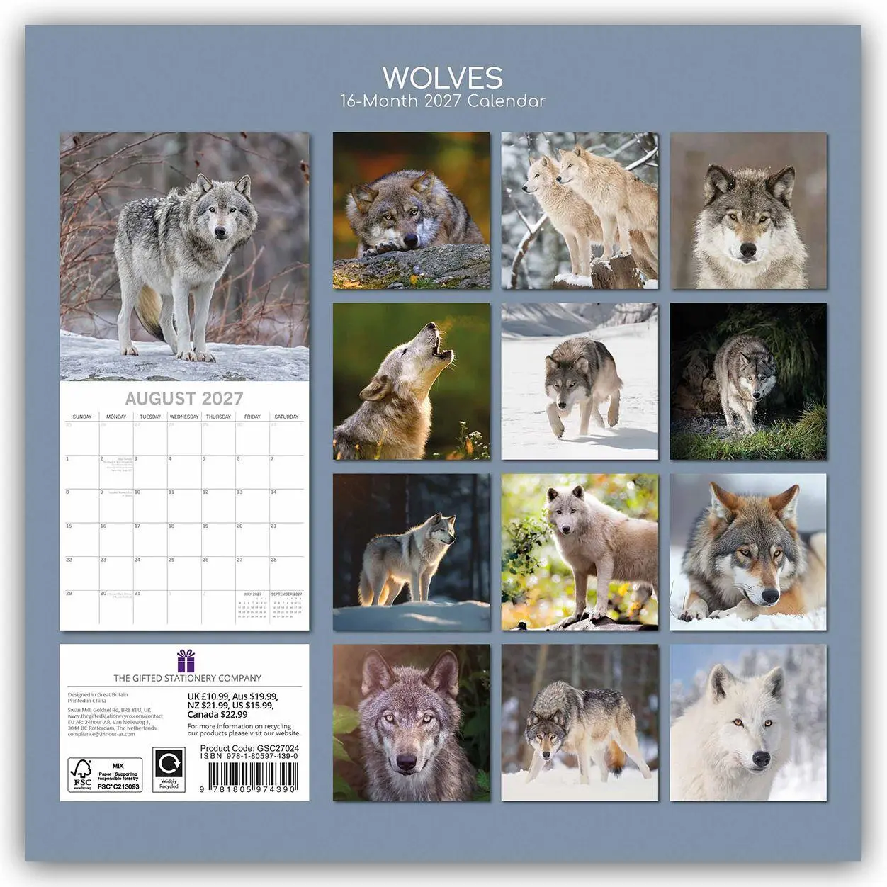 Rückseite: 9781805974390 | Wolves - Wölfe 2027 - 16-Monatskalender | Gifted Stationery Co. Ltd