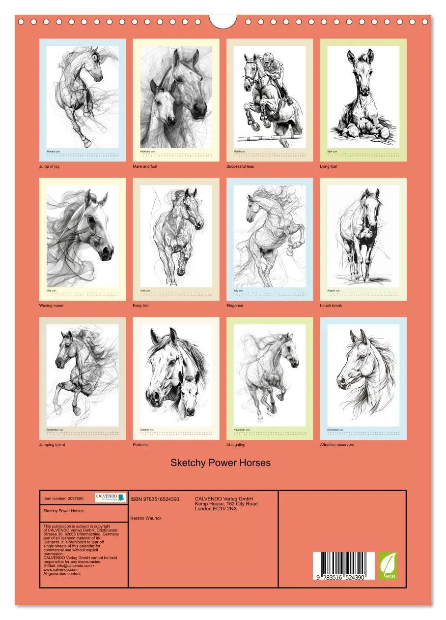 Bild: 9783516524390 | Sketchy Power Horses (Wall Calendar 2026 DIN A3 portrait), CALVENDO...