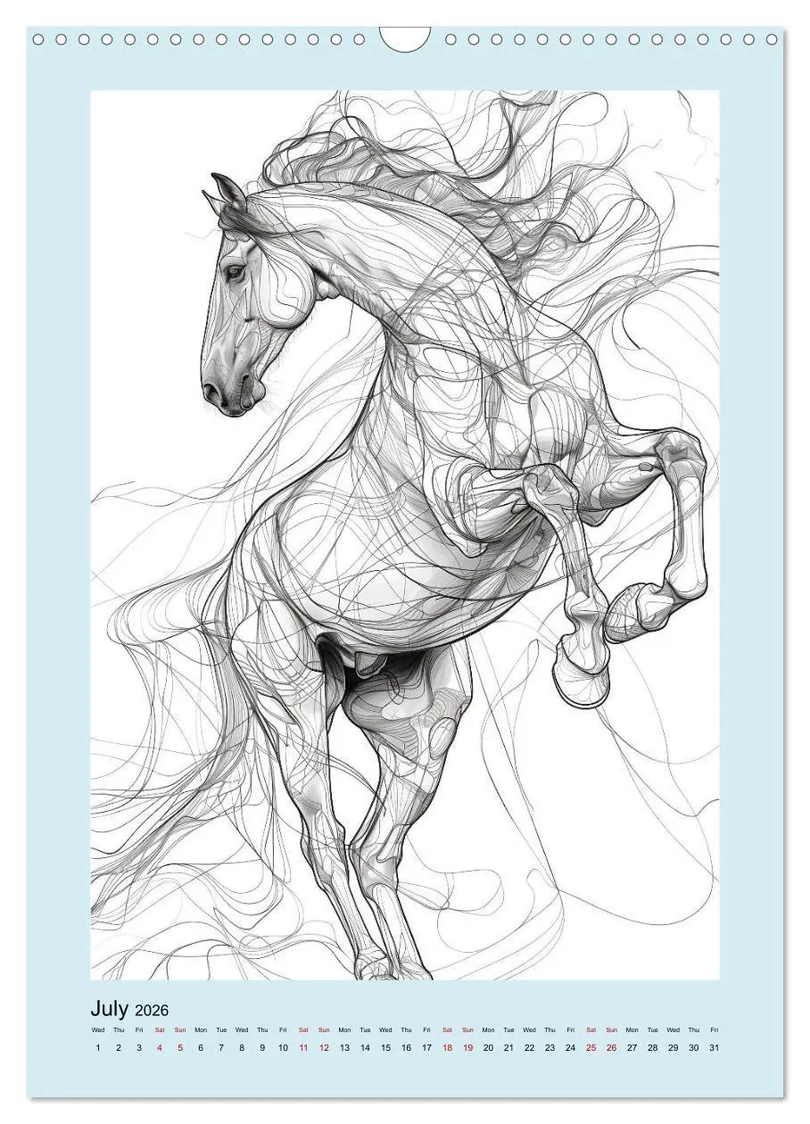 Bild: 9783516524390 | Sketchy Power Horses (Wall Calendar 2026 DIN A3 portrait), CALVENDO...