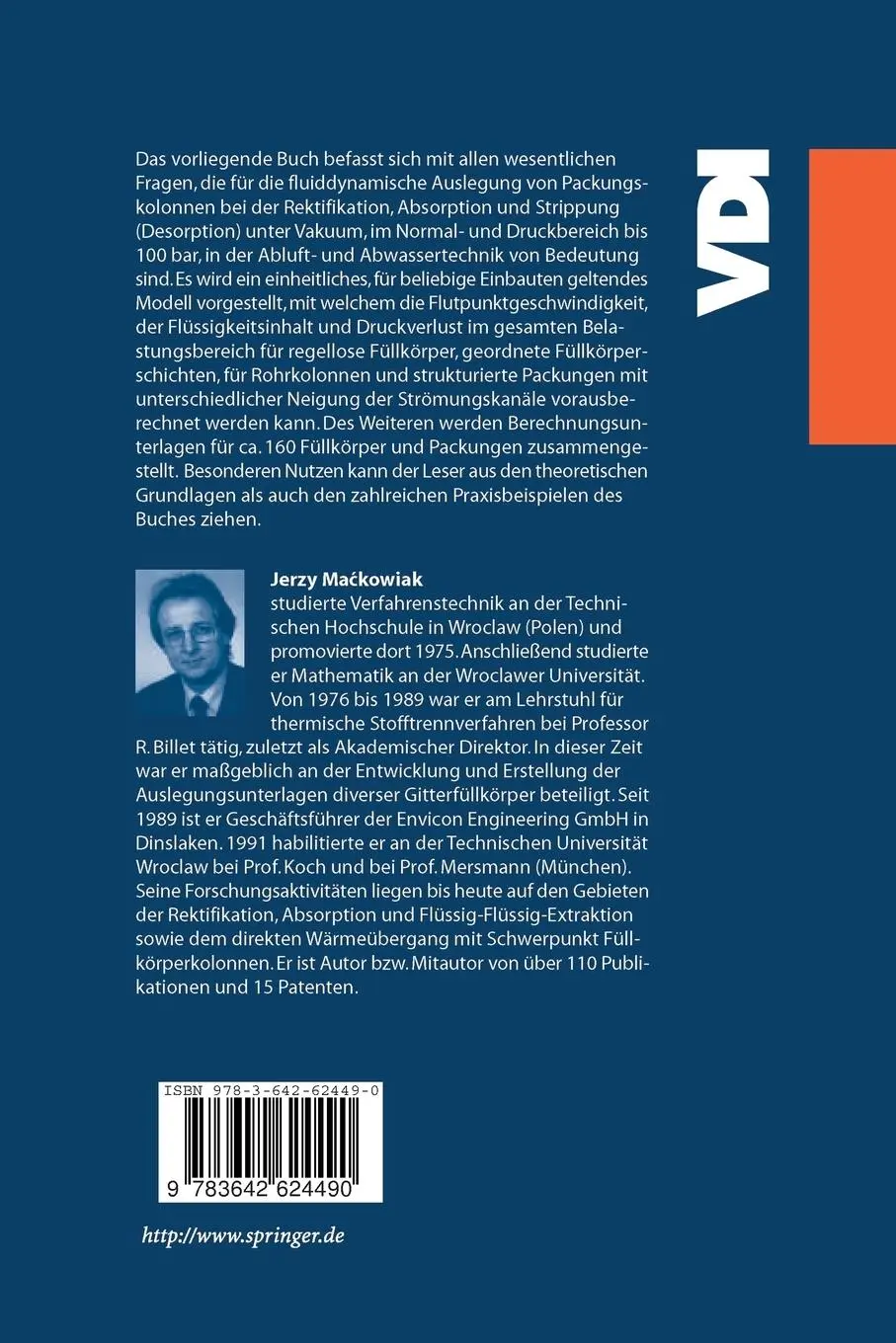 Rückseite: 9783642624490 | Fluiddynamik von Füllkörpern und Packungen | Jerzy Mackowiak | Buch