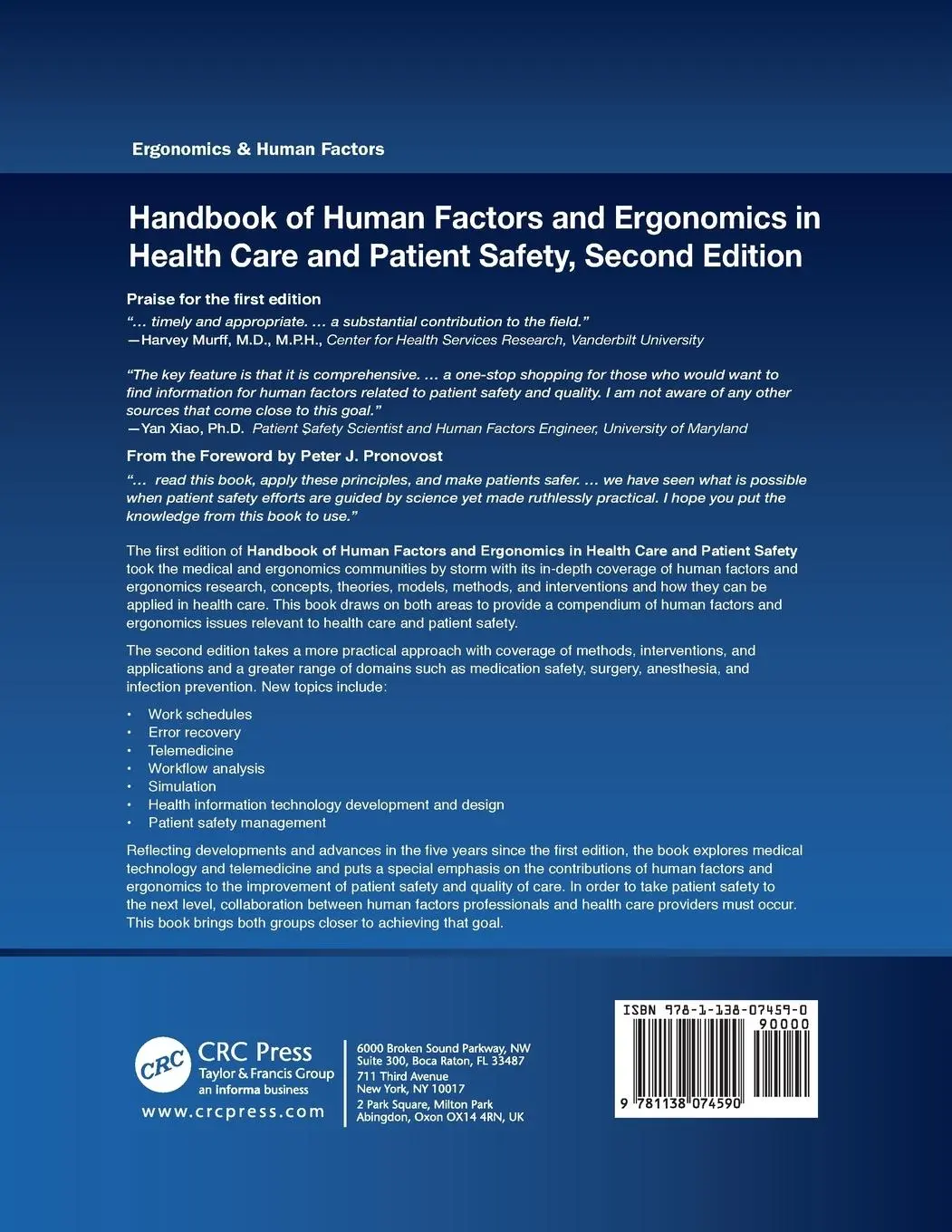 Rückseite: 9781138074590 | Handbook of Human Factors and Ergonomics in Health Care and Patient...