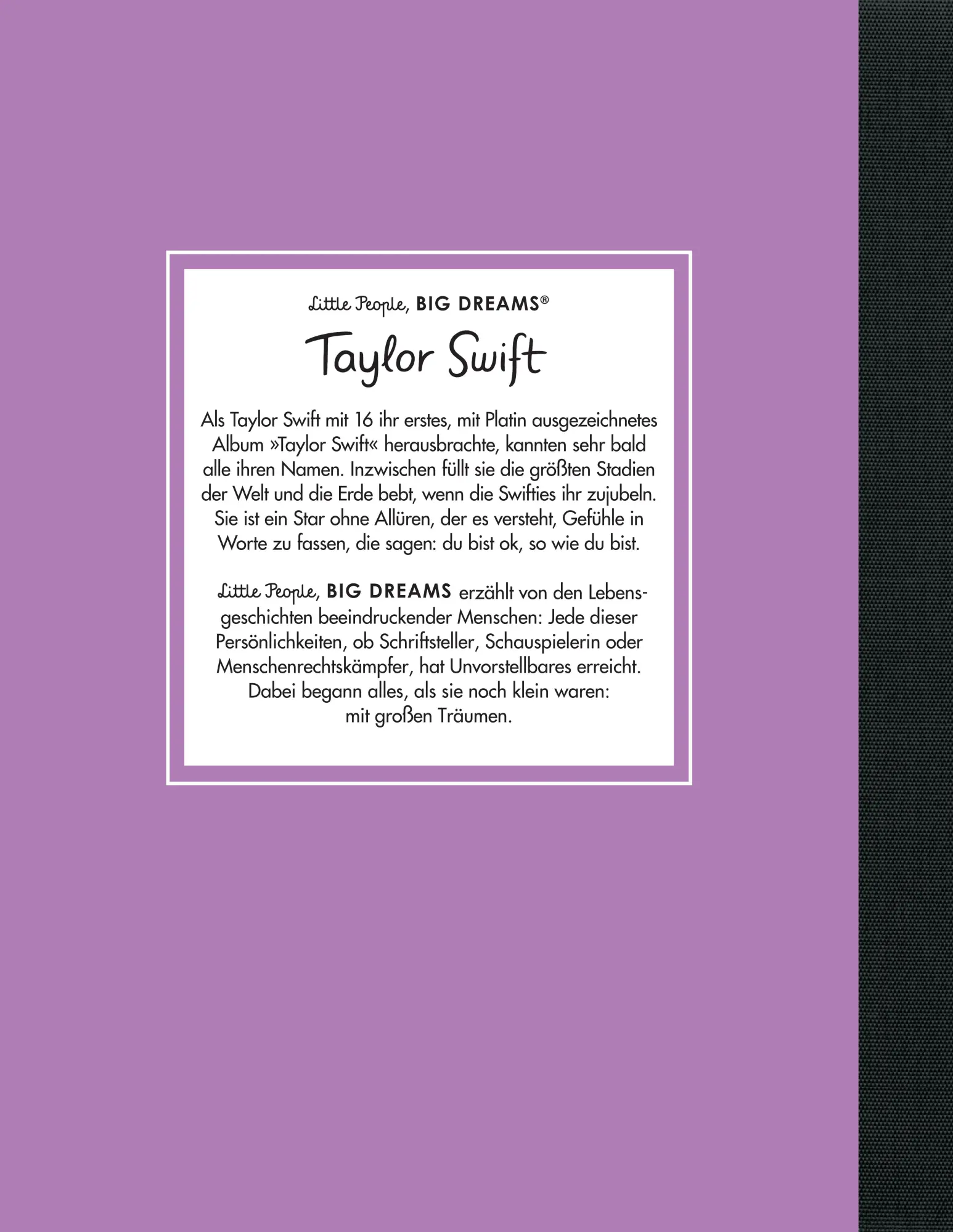 Rückseite: 9783458644590 | Taylor Swift - Little People, BIG DREAMS (Deutsche Ausgabe) | Vegara