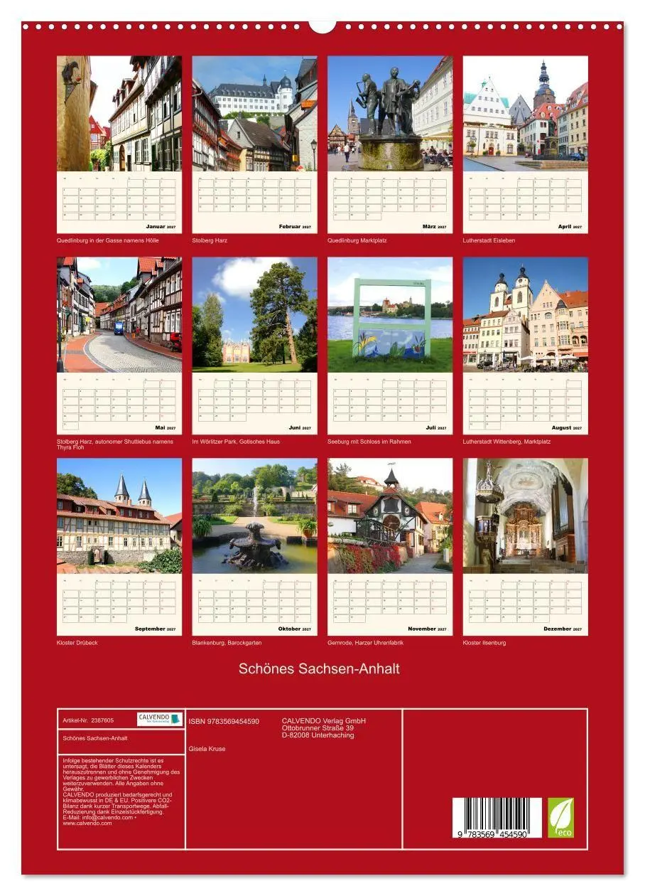 Bild: 9783569454590 | Schönes Sachsen-Anhalt (Wandkalender 2027 DIN A2 hoch), CALVENDO...
