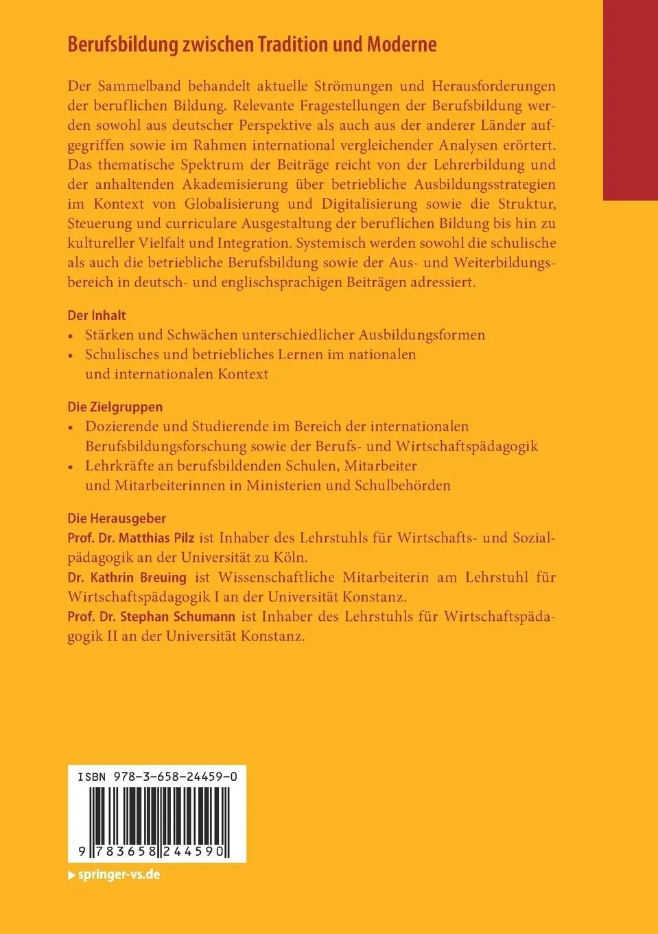 Rückseite: 9783658244590 | Berufsbildung zwischen Tradition und Moderne | Matthias Pilz (u. a.)