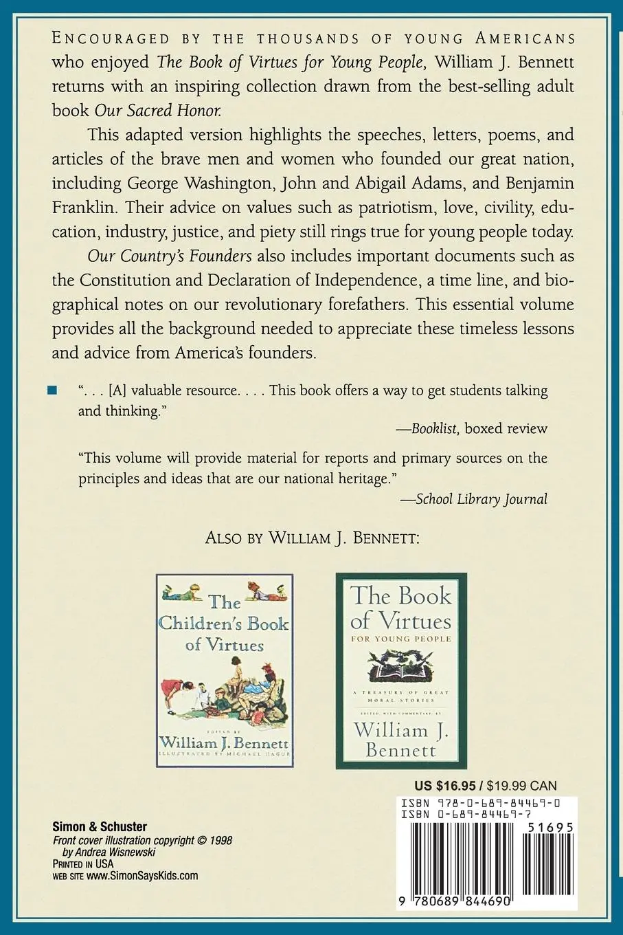 Rückseite: 9780689844690 | Our Country's Founders | A Book of Advice for Young People | Bennett