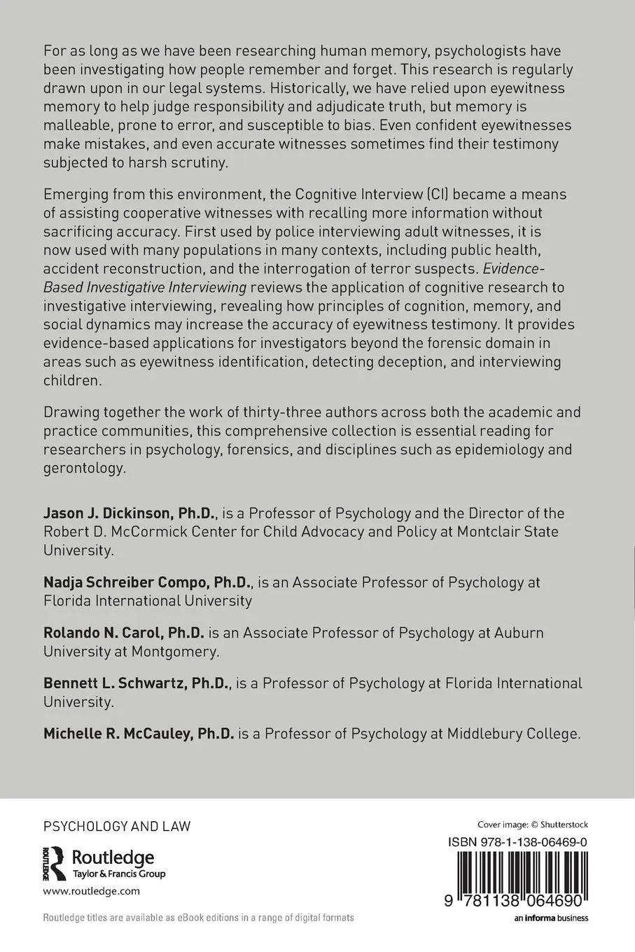 Rückseite: 9781138064690 | Evidence-based Investigative Interviewing | Jason J. Dickinson (u. a.)