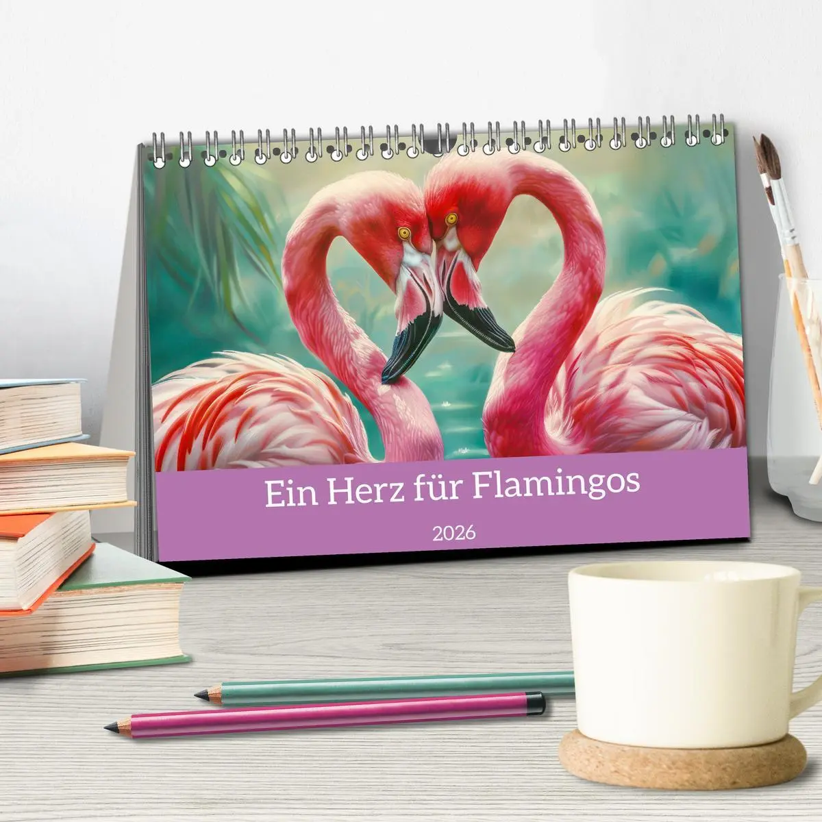 Bild: 9783457404690 | Ein Herz für Flamingos (Tischkalender 2026 DIN A5 quer), CALVENDO...