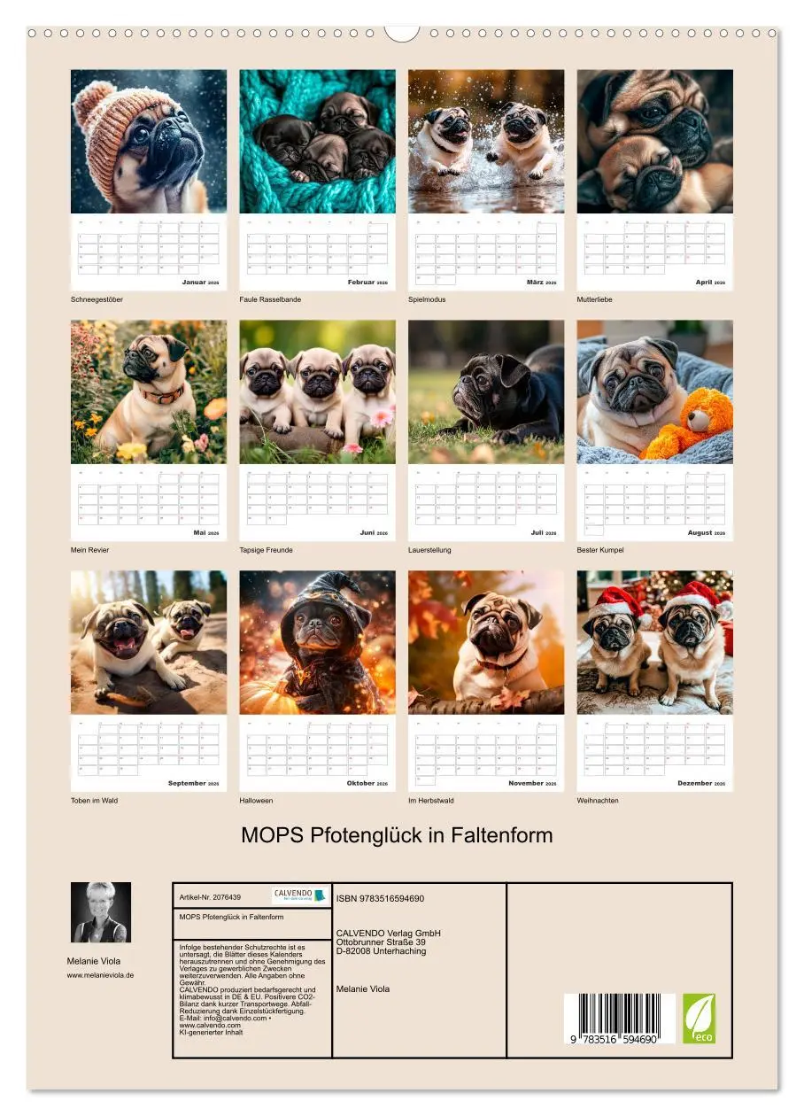 Bild: 9783516594690 | MOPS Pfotenglück in Faltenform (hochwertiger Premium Wandkalender...
