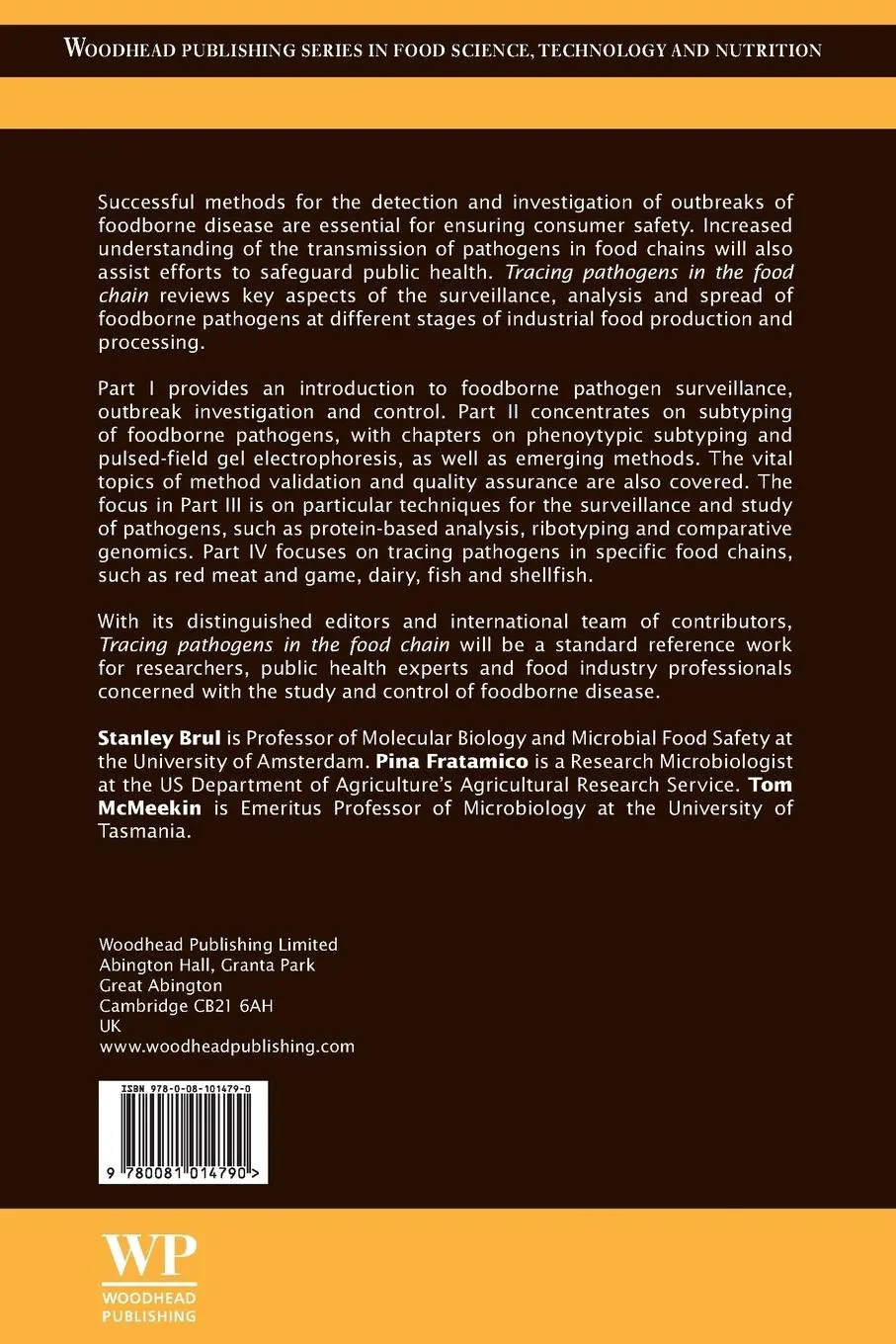 Rückseite: 9780081014790 | Tracing Pathogens in the Food Chain | Stanley Brul (u. a.) | Buch