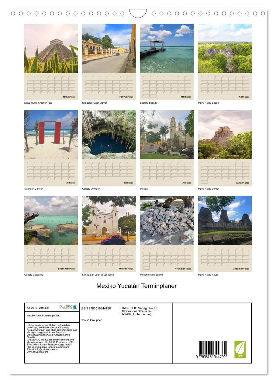 Bild: 9783516344790 | Mexiko Yucatán Terminplaner (Wandkalender 2026 DIN A3 hoch),...