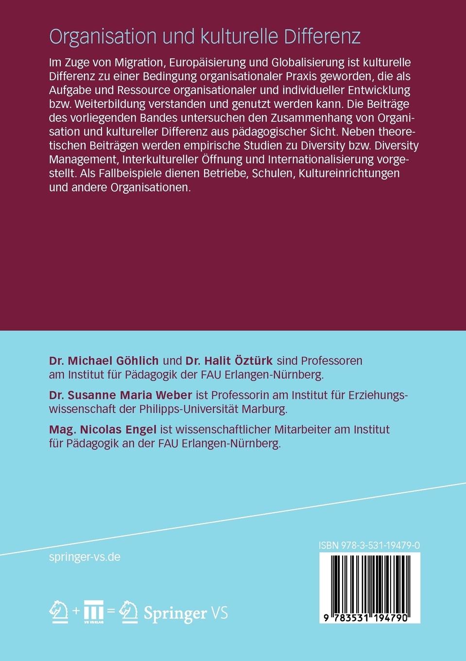 Rückseite: 9783531194790 | Organisation und kulturelle Differenz | Michael Göhlich (u. a.) | Buch