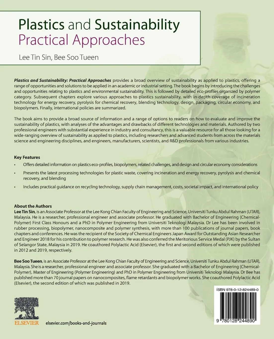 Rückseite: 9780128244890 | Plastics and Sustainability | Practical Approaches | Tueen (u. a.)