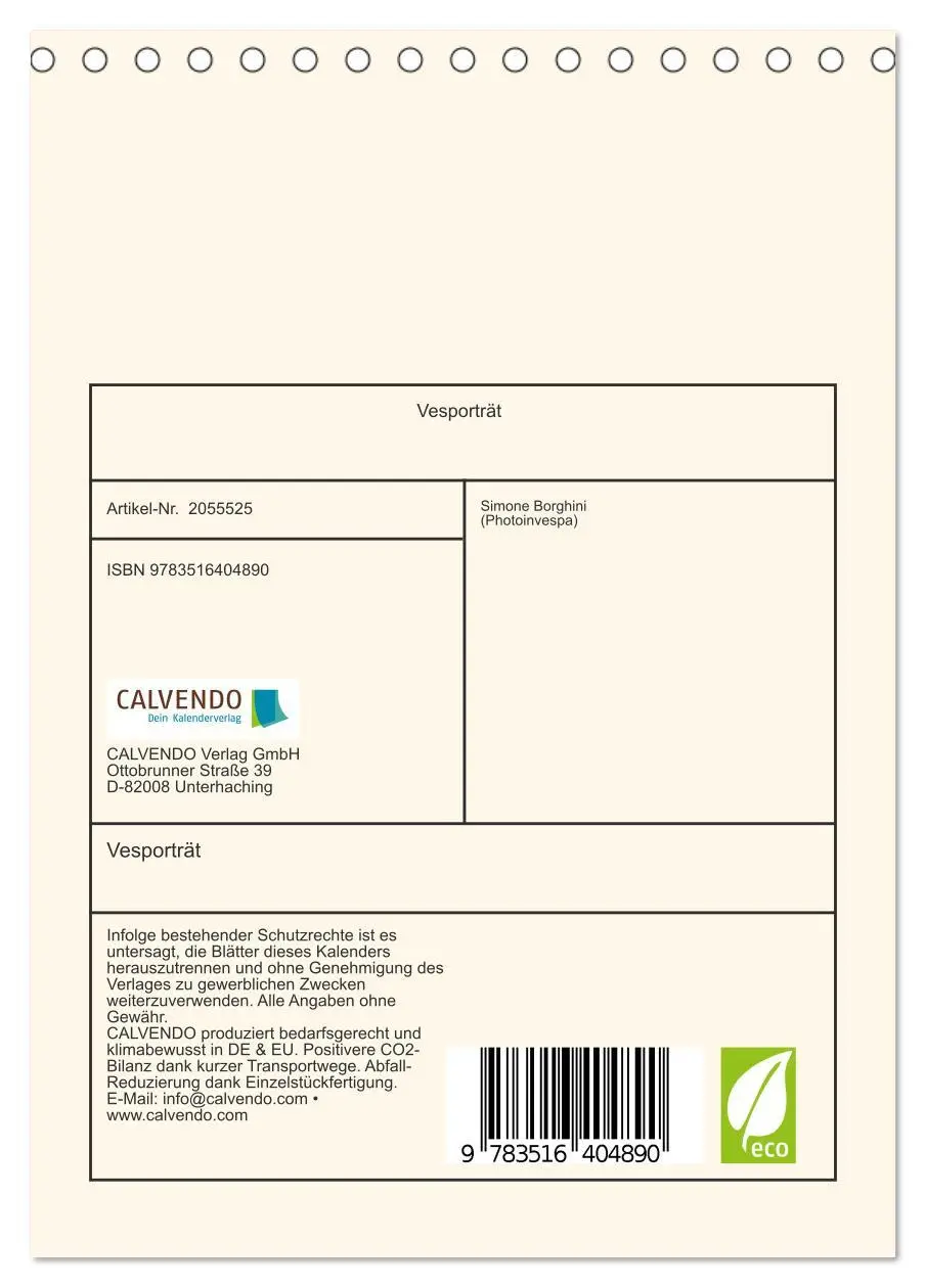 Bild: 9783516404890 | Vesporträt (Tischkalender 2026 DIN A5 hoch), CALVENDO Monatskalender