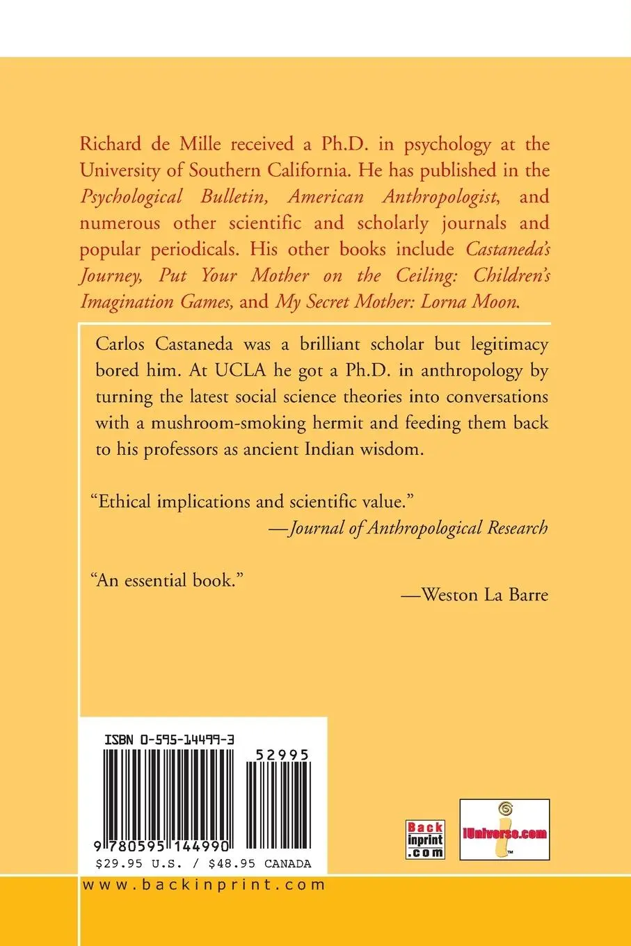 Rückseite: 9780595144990 | The Don Juan Papers | Further Castaneda Controversies | Mille | Buch