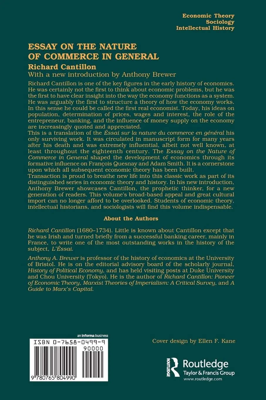 Rückseite: 9780765804990 | Essay on the Nature of Commerce in General | Richard Cantillon | Buch