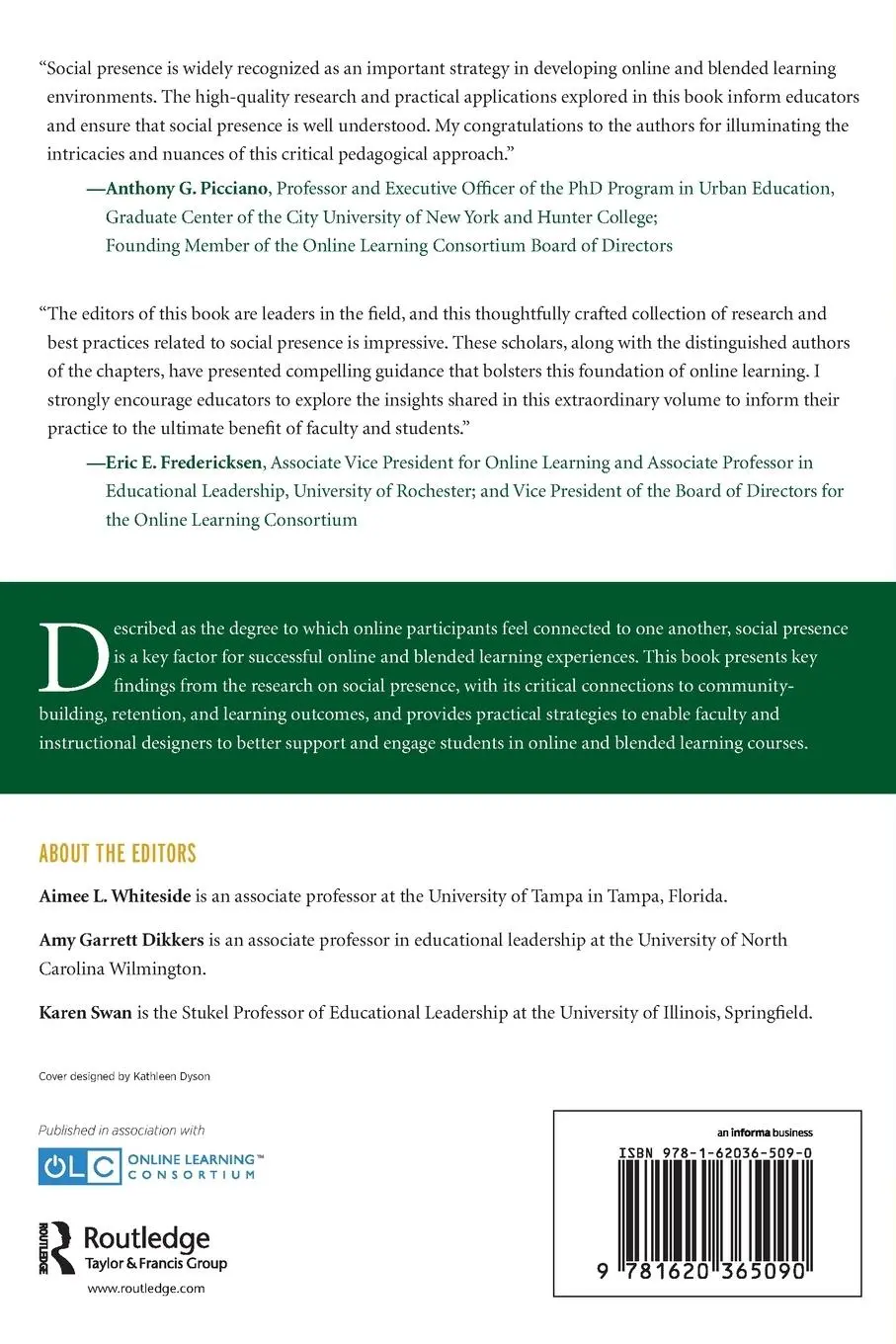 Rückseite: 9781620365090 | Social Presence in Online Learning | Aimee L. Whiteside (u. a.) | Buch