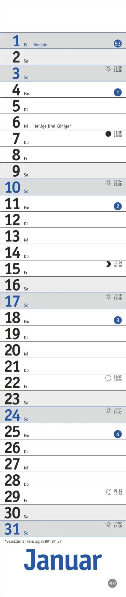 Bild: 9783756415090 | Langplaner mini, blau 2027 | Kalender | Streifenplaner Kalender Heye