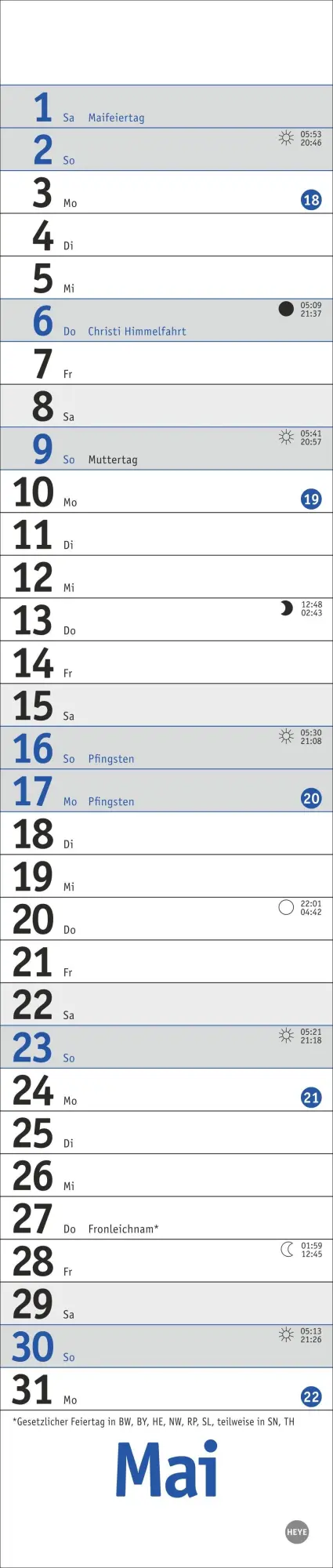 Bild: 9783756415090 | Langplaner mini, blau 2027 | Kalender | Streifenplaner Kalender Heye