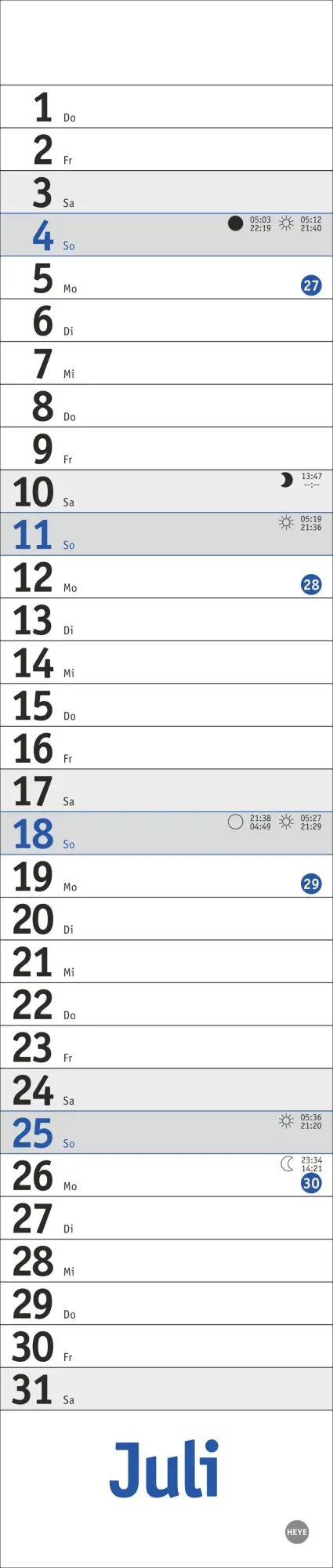 Bild: 9783756415090 | Langplaner mini, blau 2027 | Kalender | Streifenplaner Kalender Heye