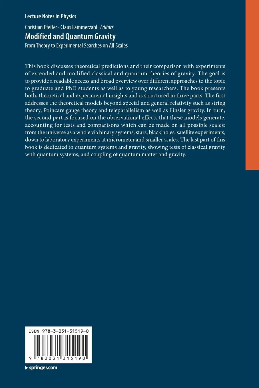 Rückseite: 9783031315190 | Modified and Quantum Gravity | Claus Lämmerzahl (u. a.) | Taschenbuch