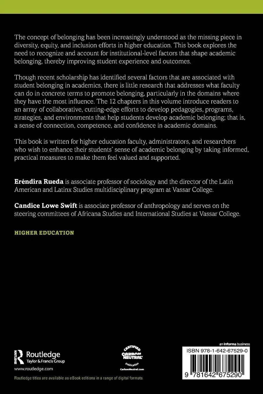 Rückseite: 9781642675290 | Academic Belonging in Higher Education | Eréndira Rueda (u. a.) | Buch