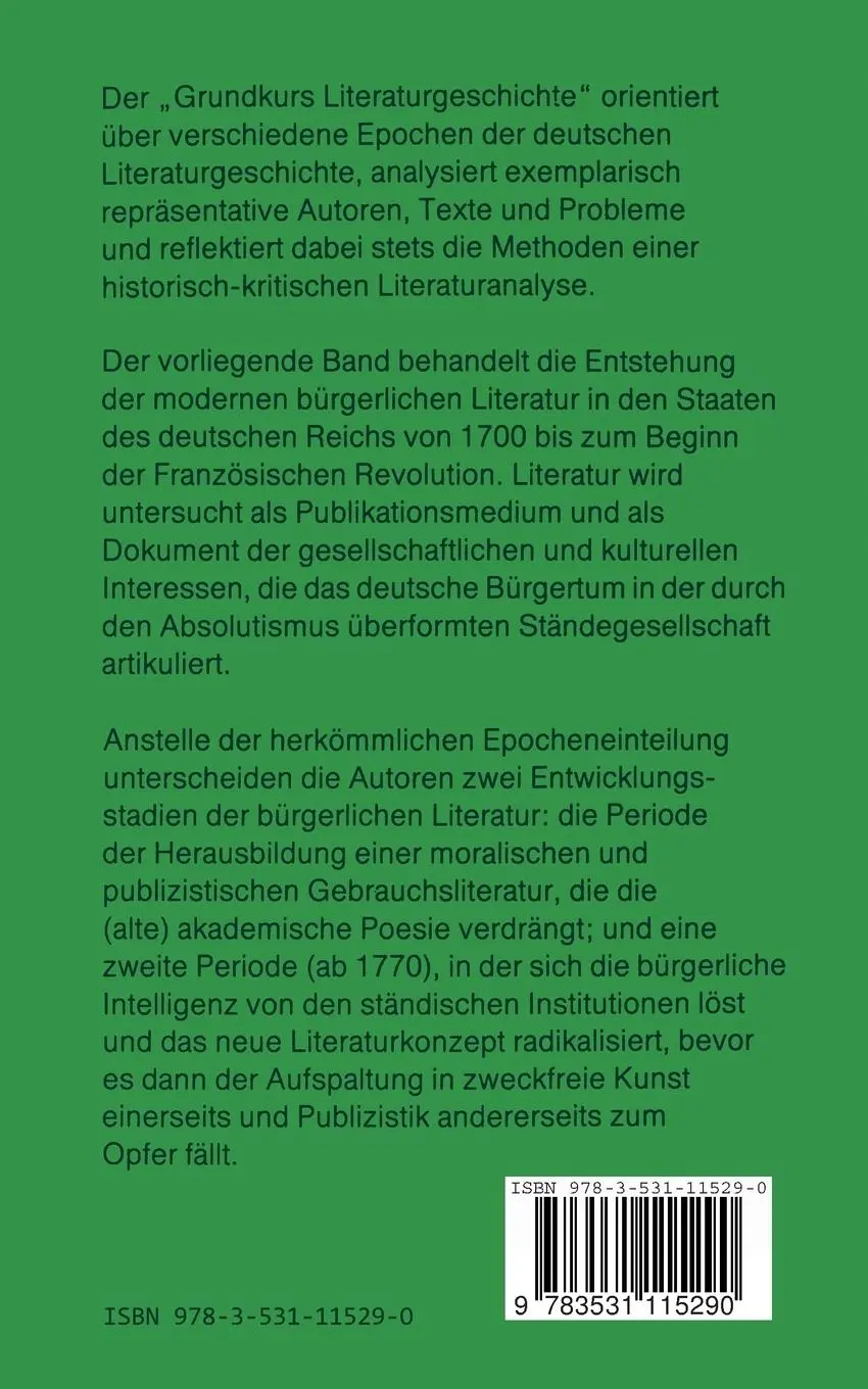Rückseite: 9783531115290 | Einführung in die deutsche Literatur des 18. Jahrhunderts | Buch