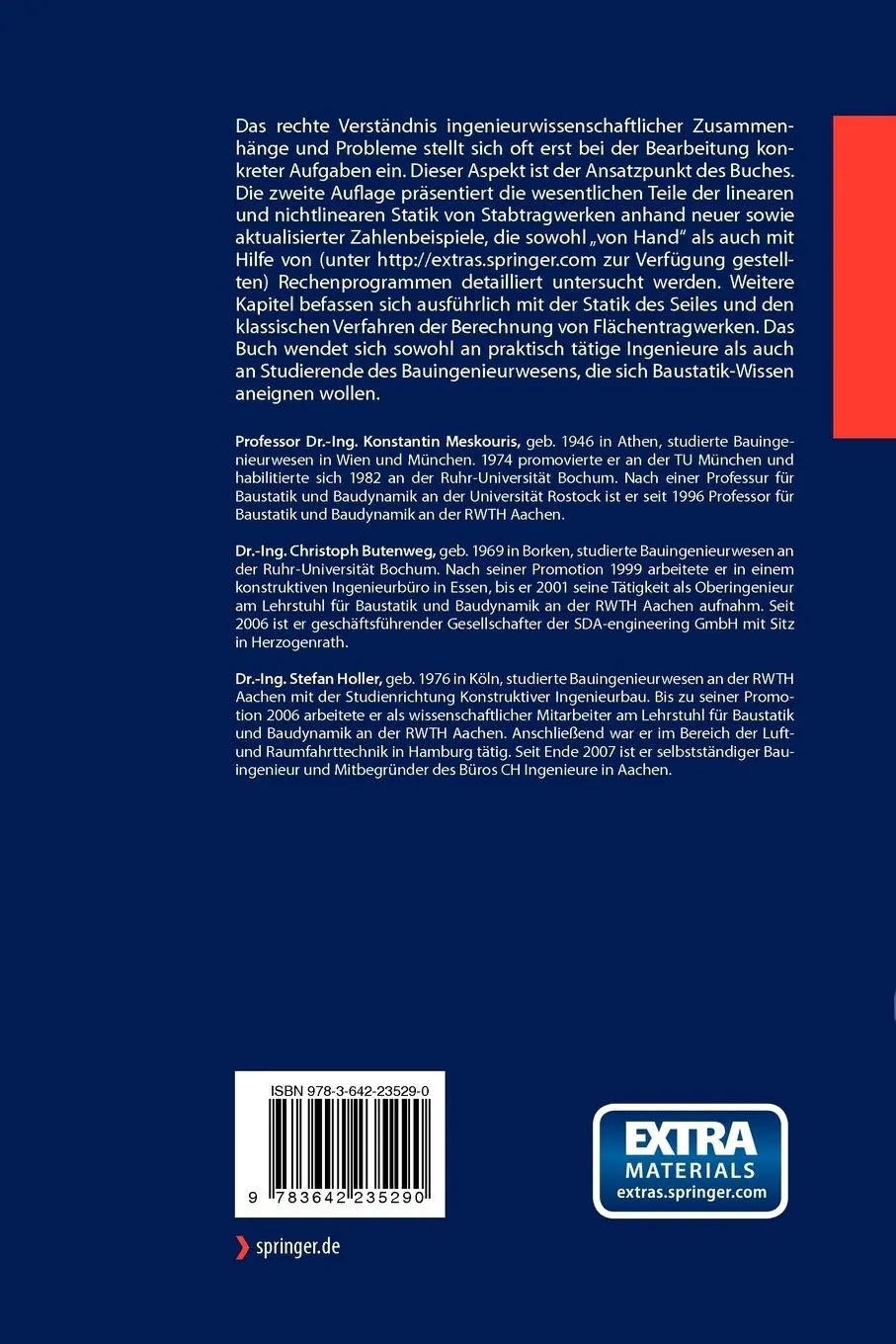 Rückseite: 9783642235290 | Baustatik in Beispielen | Konstantin Meskouris (u. a.) | Taschenbuch