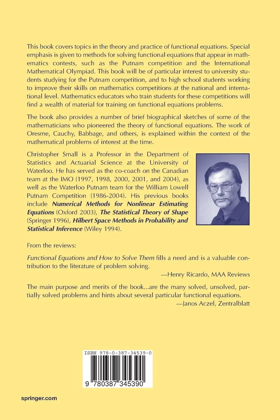 Rückseite: 9780387345390 | Functional Equations and How to Solve Them | Christopher G. Small