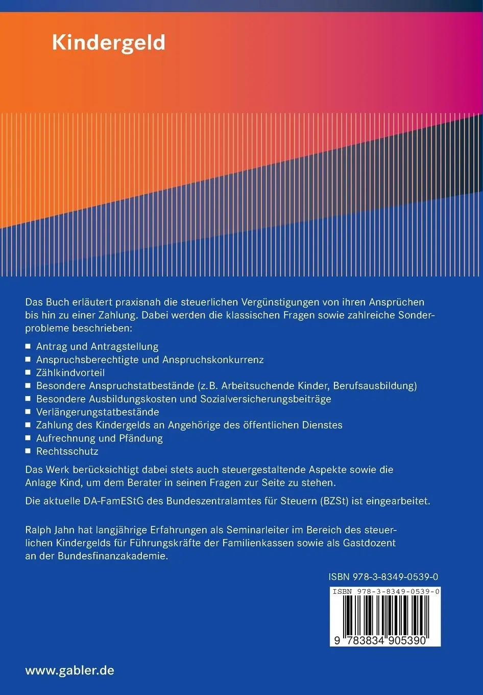 Rückseite: 9783834905390 | Kindergeld | Ralph Jahn | Taschenbuch | Paperback | xiv | Deutsch