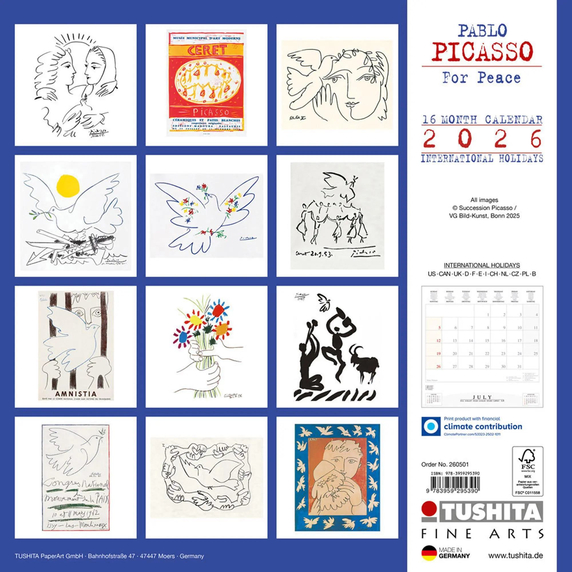 Rückseite: 9783959295390 | Pablo Picasso - For Peace 2026 | Kalender 2026 | Kalender | 28 S.