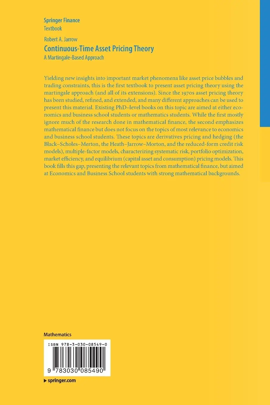 Rückseite: 9783030085490 | Continuous-Time Asset Pricing Theory | A Martingale-Based Approach