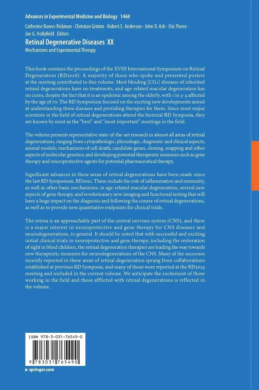 Rückseite: 9783031765490 | Retinal Degenerative Diseases XX | Mechanisms and Experimental Therapy
