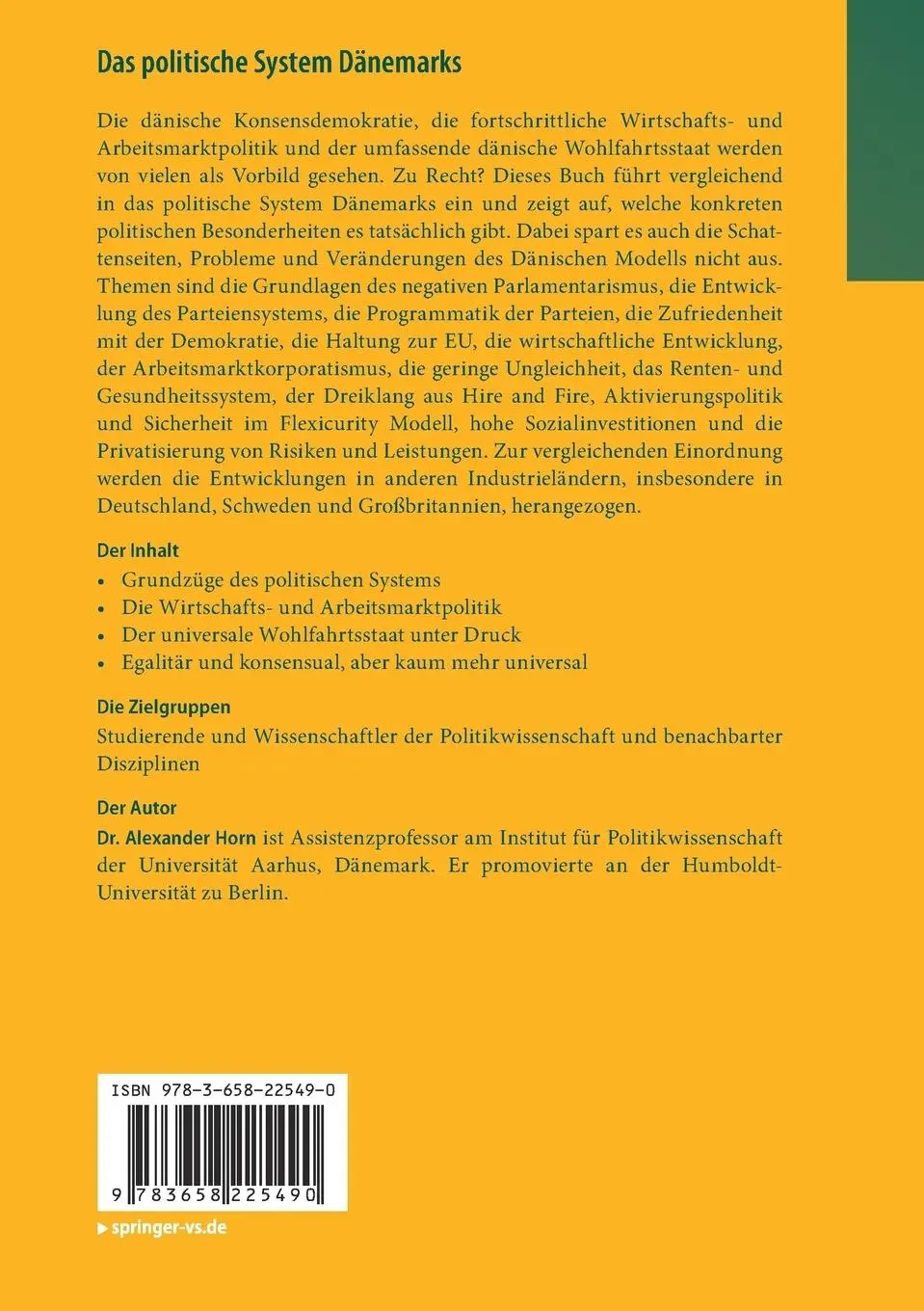 Rückseite: 9783658225490 | Das politische System Dänemarks | Alexander Horn | Taschenbuch | xi